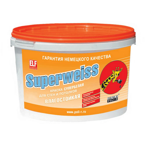 Краска ВД Poli-R Superweiss для стен и потолков супербелая 14кг